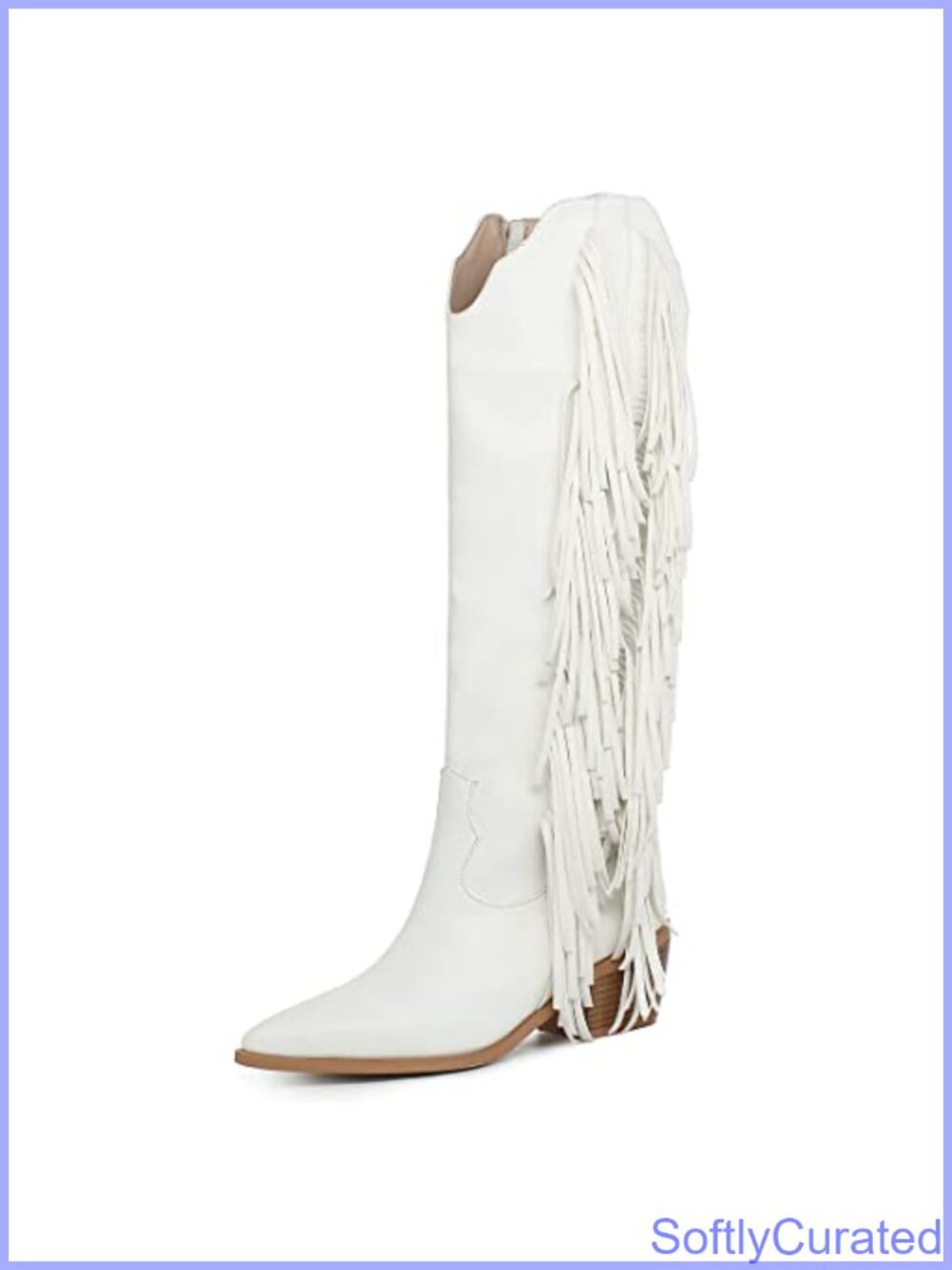 Faux Leather Knee High Cowgirl Boots Fringe Western Boots Pointed Toe